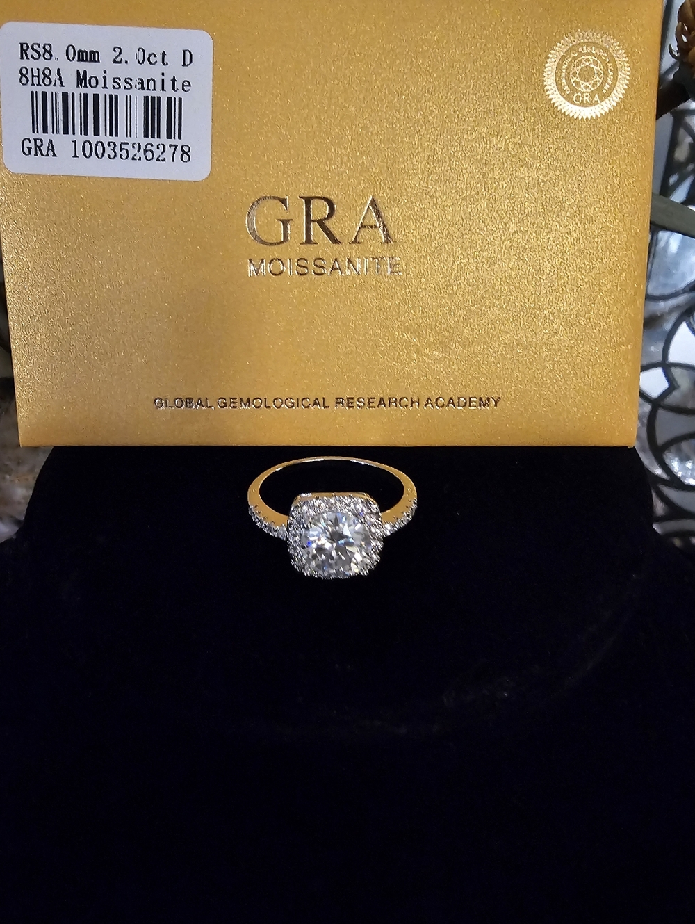 Moissanite 2 Carat, Princess Cut,  Size 9 Ring, with GRA!